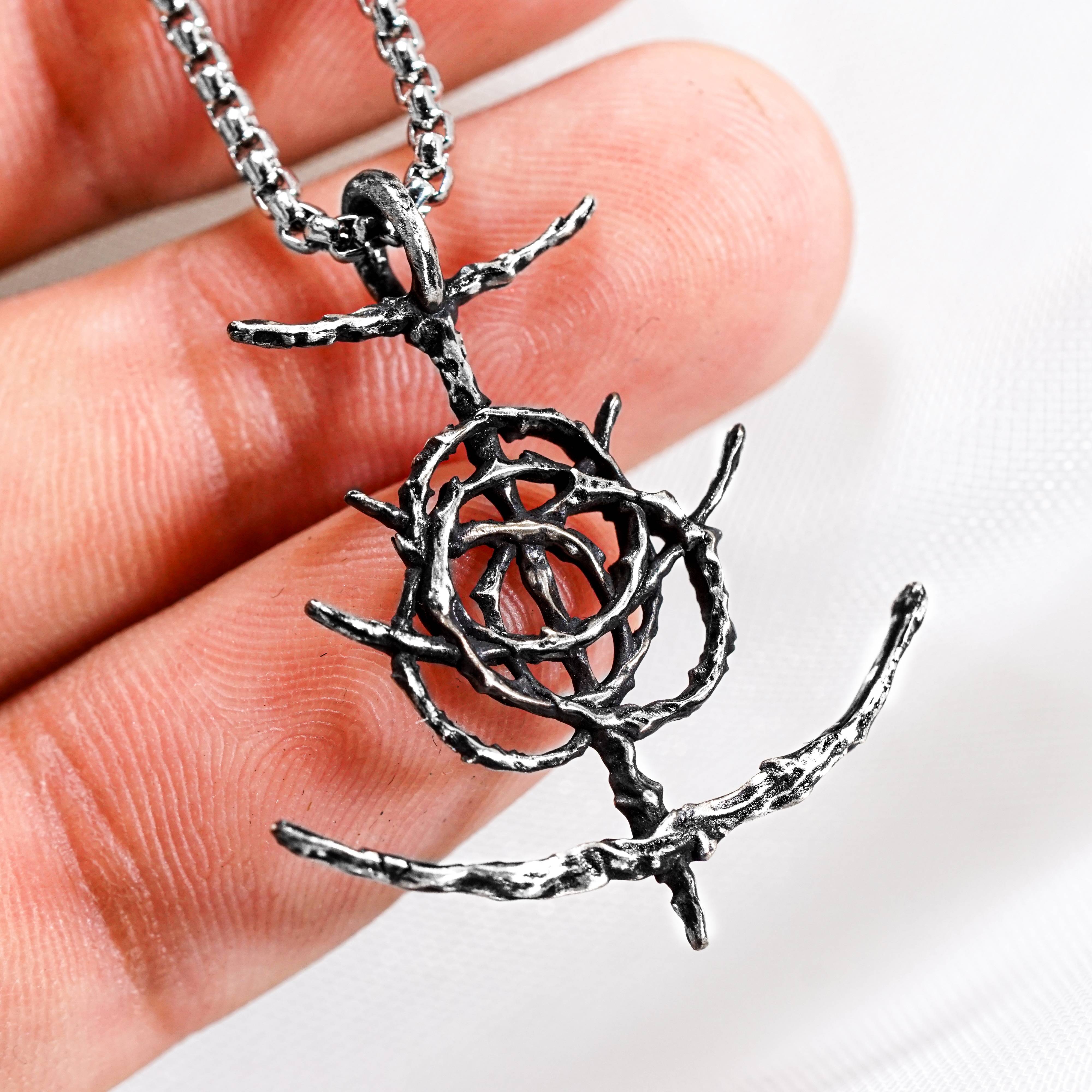 Elden Ring Logo Necklace, Handmade Silver 950 or 14K Gold Plated Pendant, Fantasy RPG Jewelry, Gift for Gamers & Collectors 12 - EternaSilver DSC08418 - EternaSilver