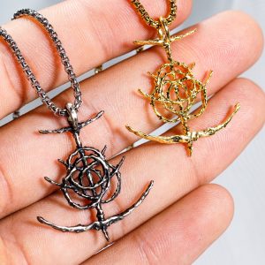 Elden Ring Logo Necklace, Handmade Silver 950 or 14K Gold Plated Pendant, Fantasy RPG Jewelry, Gift for Gamers & Collectors