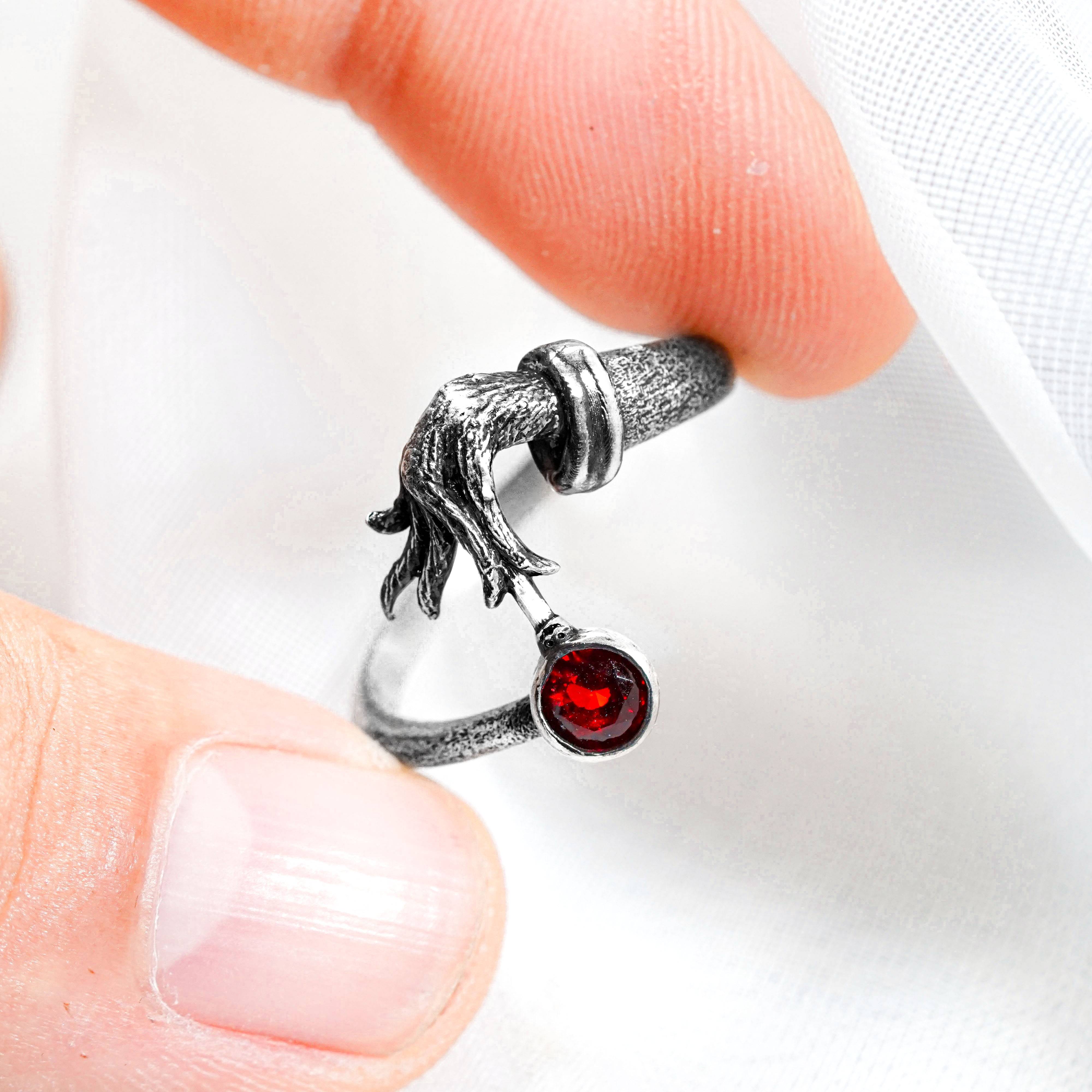 Grinch Christmas Hand Ring, Holiday Jewelry Handmade Silver 950, The Grinch Ring, Halloween Jewelry, Christmas Gift 11 - EternaSilver DSC08631 - EternaSilver