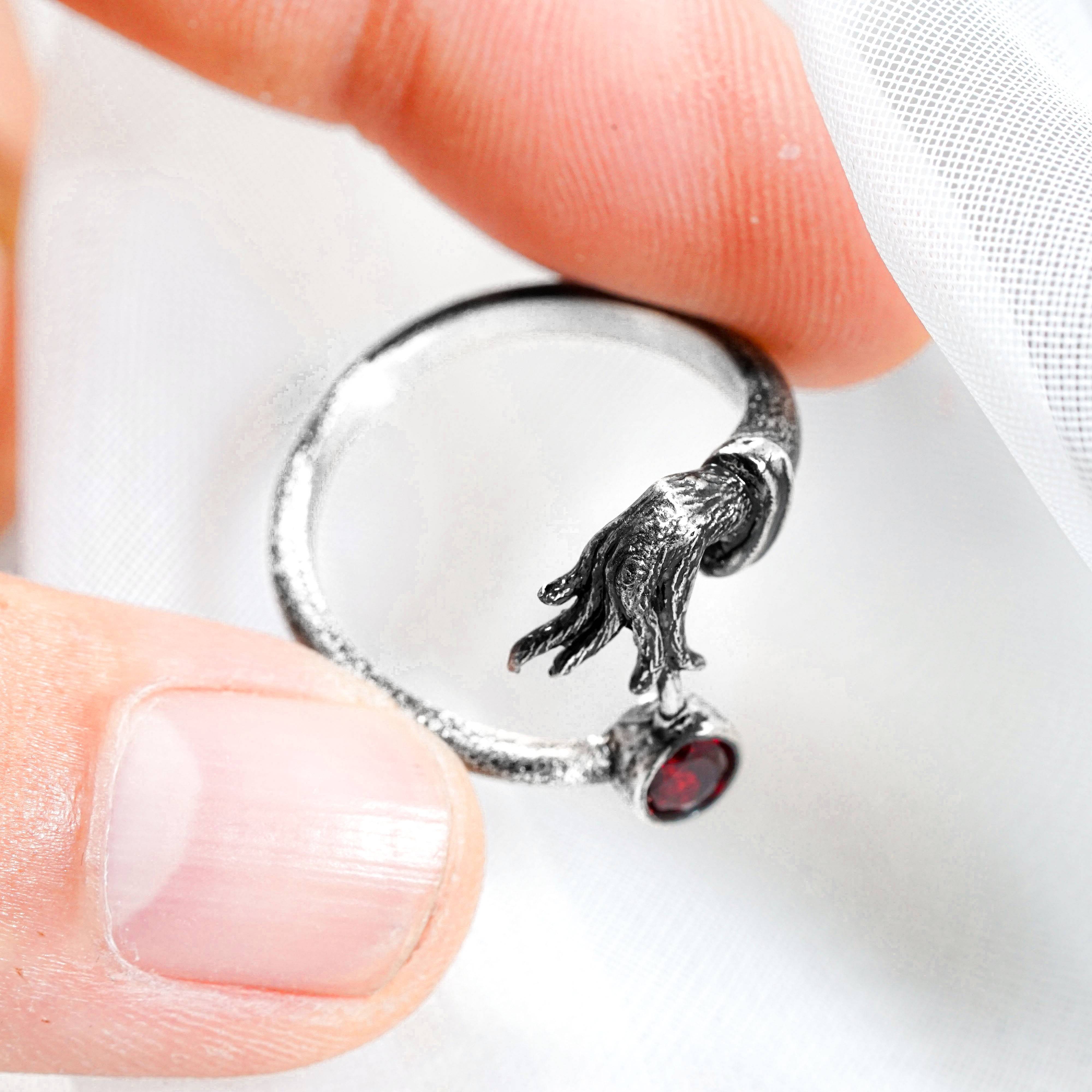 Grinch Christmas Hand Ring, Holiday Jewelry Handmade Silver 950, The Grinch Ring, Halloween Jewelry, Christmas Gift 12 - EternaSilver DSC08632 - EternaSilver