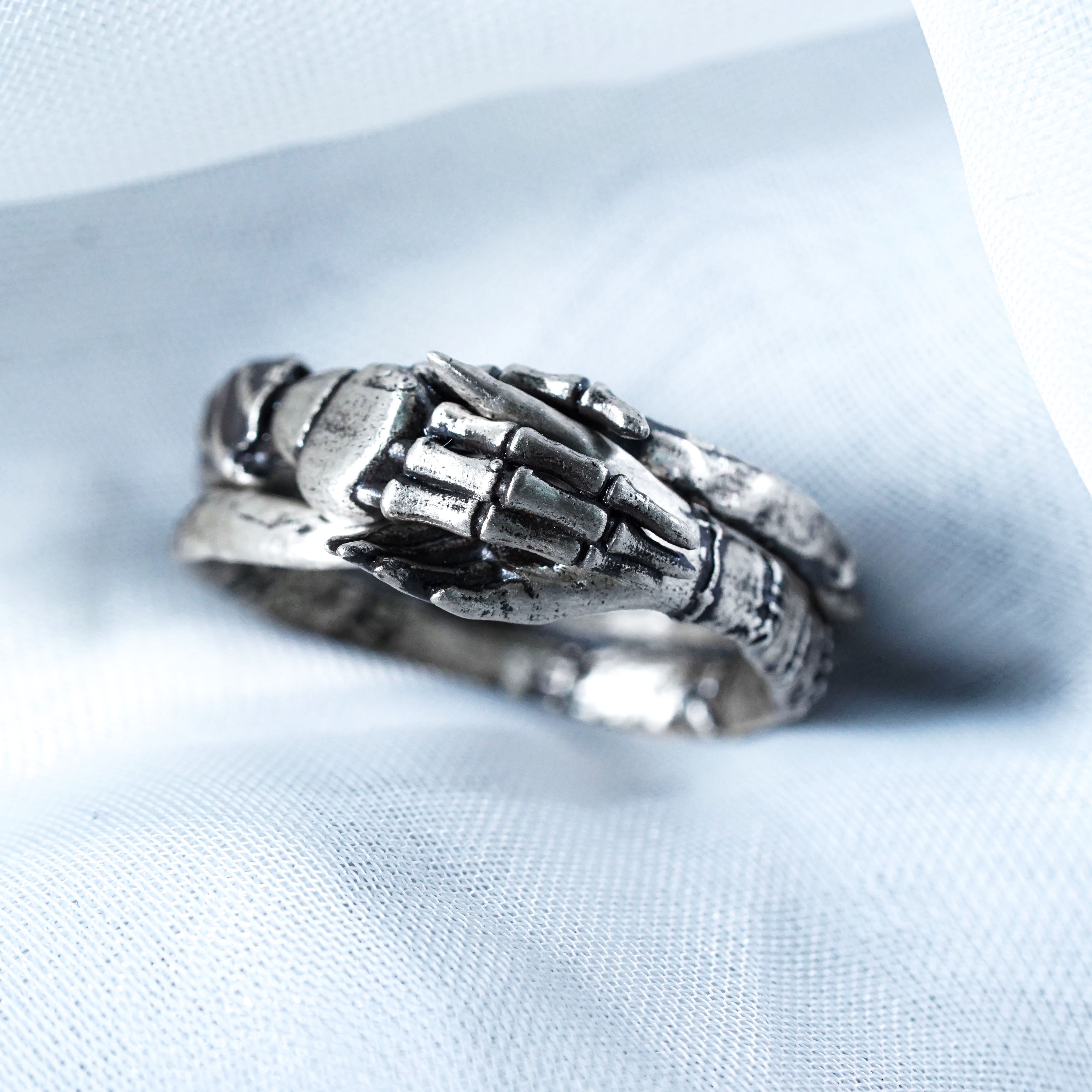 Jack & Sally Hand Couple Ring Set, Nightmare Before Christmas Inspired Stackable Rings, Gothic Halloween Jewelry, Tim Burton Romantic Gift