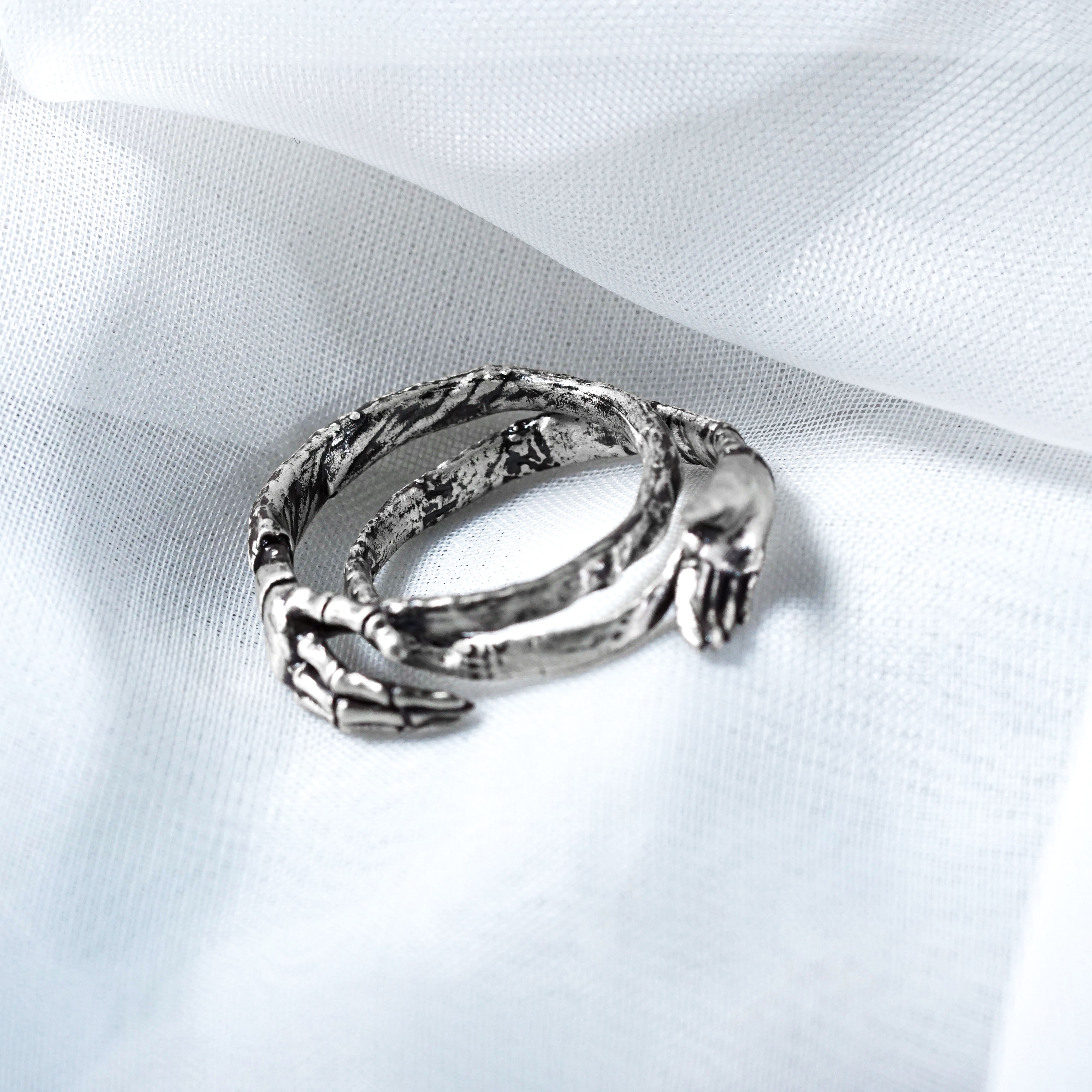 Jack & Sally Hand Couple Ring Set, Nightmare Before Christmas Inspired Stackable Rings, Gothic Halloween Jewelry, Tim Burton Romantic Gift 6 - EternaSilver DSC00752 - EternaSilver