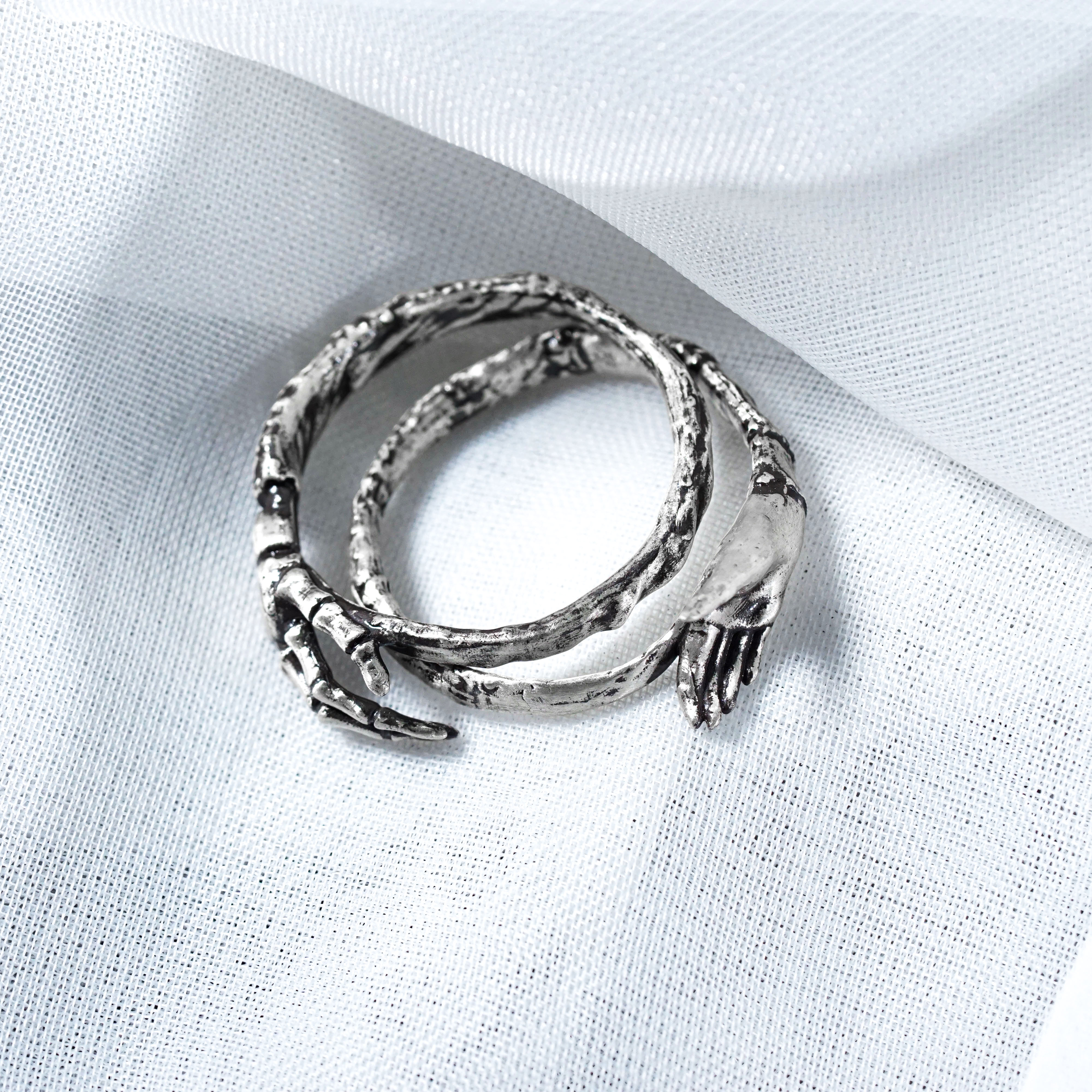 Jack & Sally Hand Couple Ring Set, Nightmare Before Christmas Inspired Stackable Rings, Gothic Halloween Jewelry, Tim Burton Romantic Gift 8 - EternaSilver DSC00754 - EternaSilver