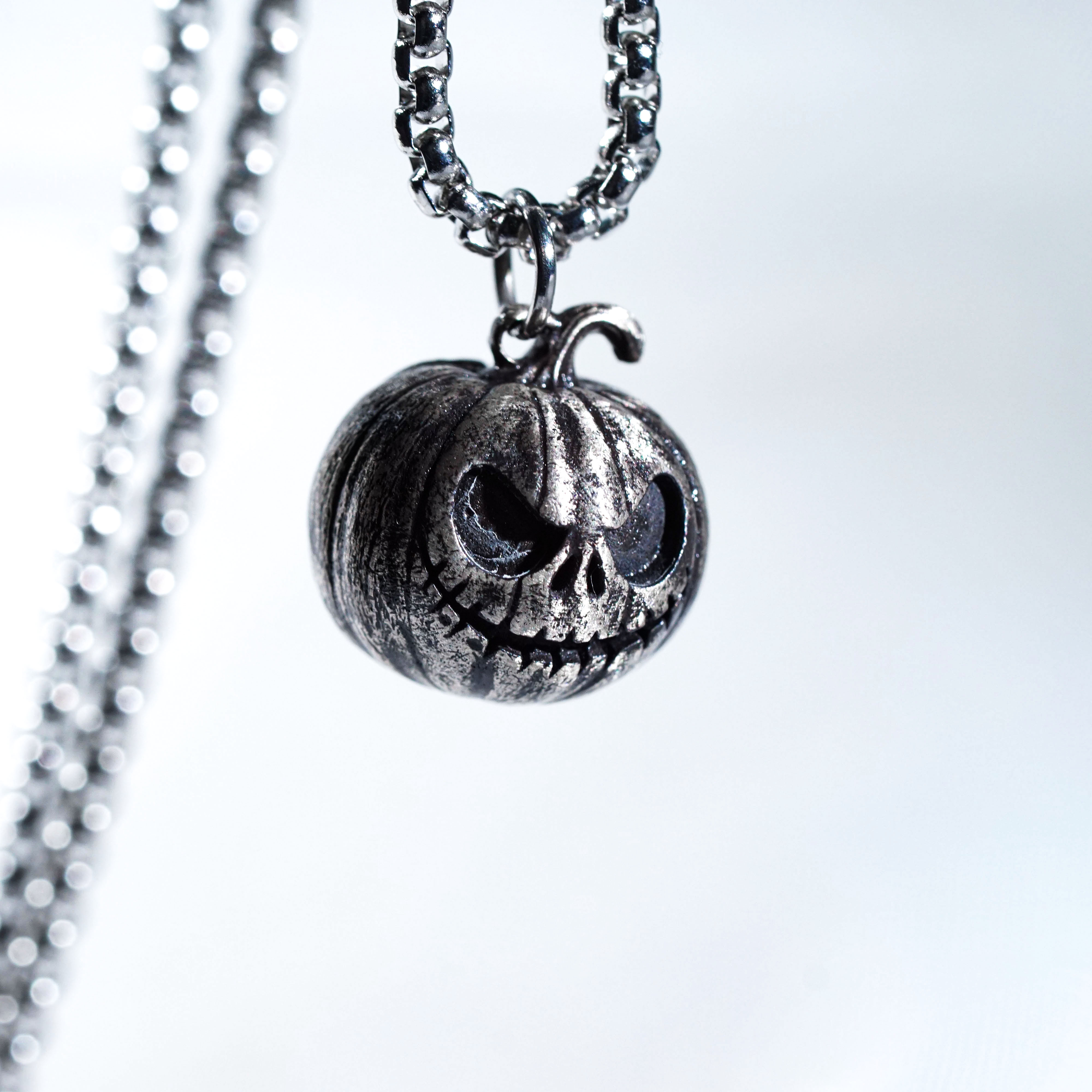 Pumpkin Jack Necklace, Handmade 950 Silver Halloween Pendant, Nightmare Before Christmas Inspired Jewelry, Gothic Gift for Fans and Collectors