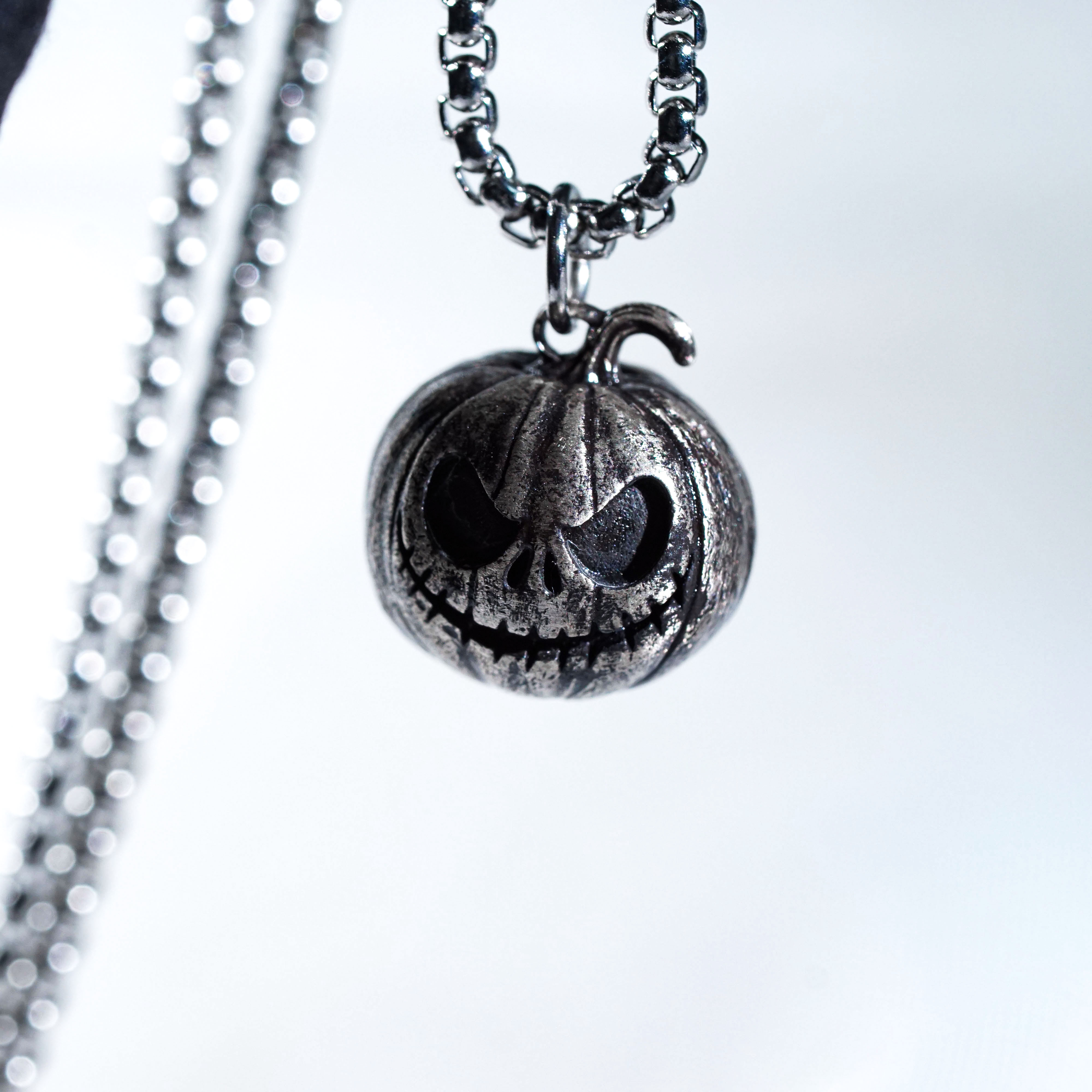 Pumpkin Jack Necklace, Handmade 950 Silver Halloween Pendant, Nightmare Before Christmas Inspired Jewelry, Gothic Gift for Fans and Collectors 3 - EternaSilver DSC00775 - EternaSilver