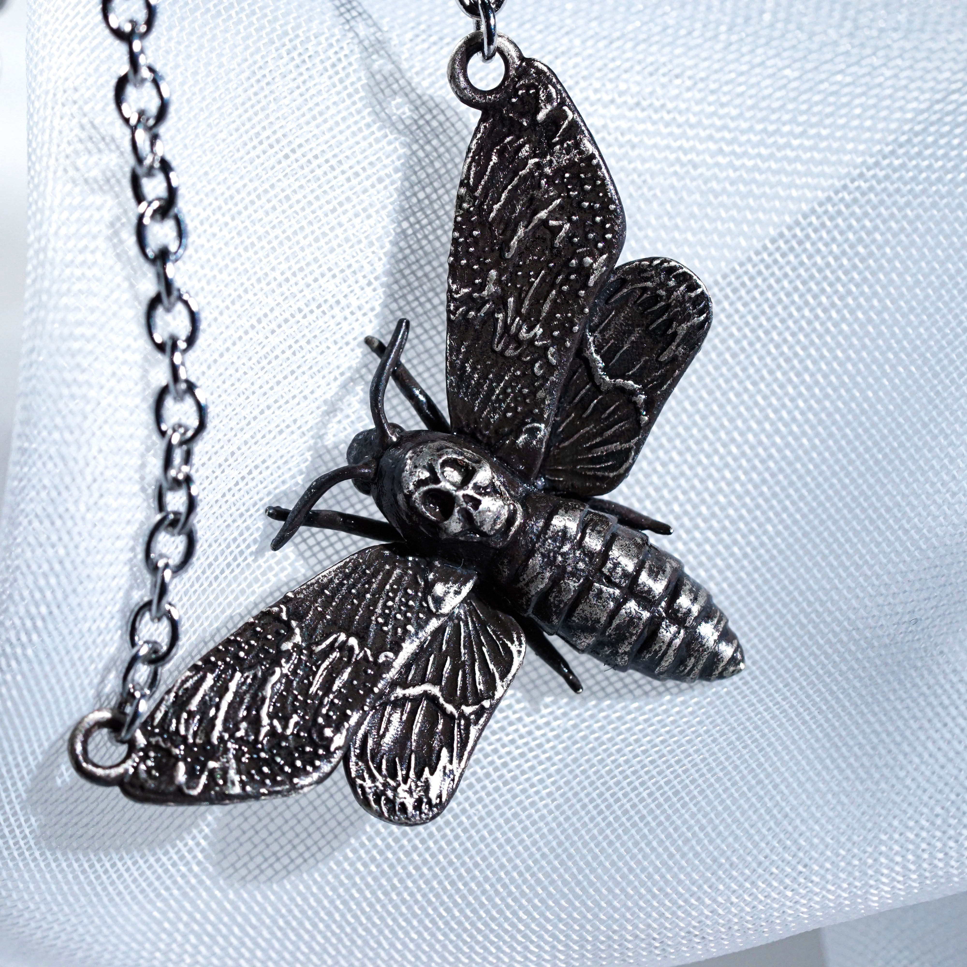 Death Head Moth Necklace, Silence of the Lambs Inspired Handmade 950 Silver Pendant, Gothic Insect Jewelry Gift for Horror and Film Fans