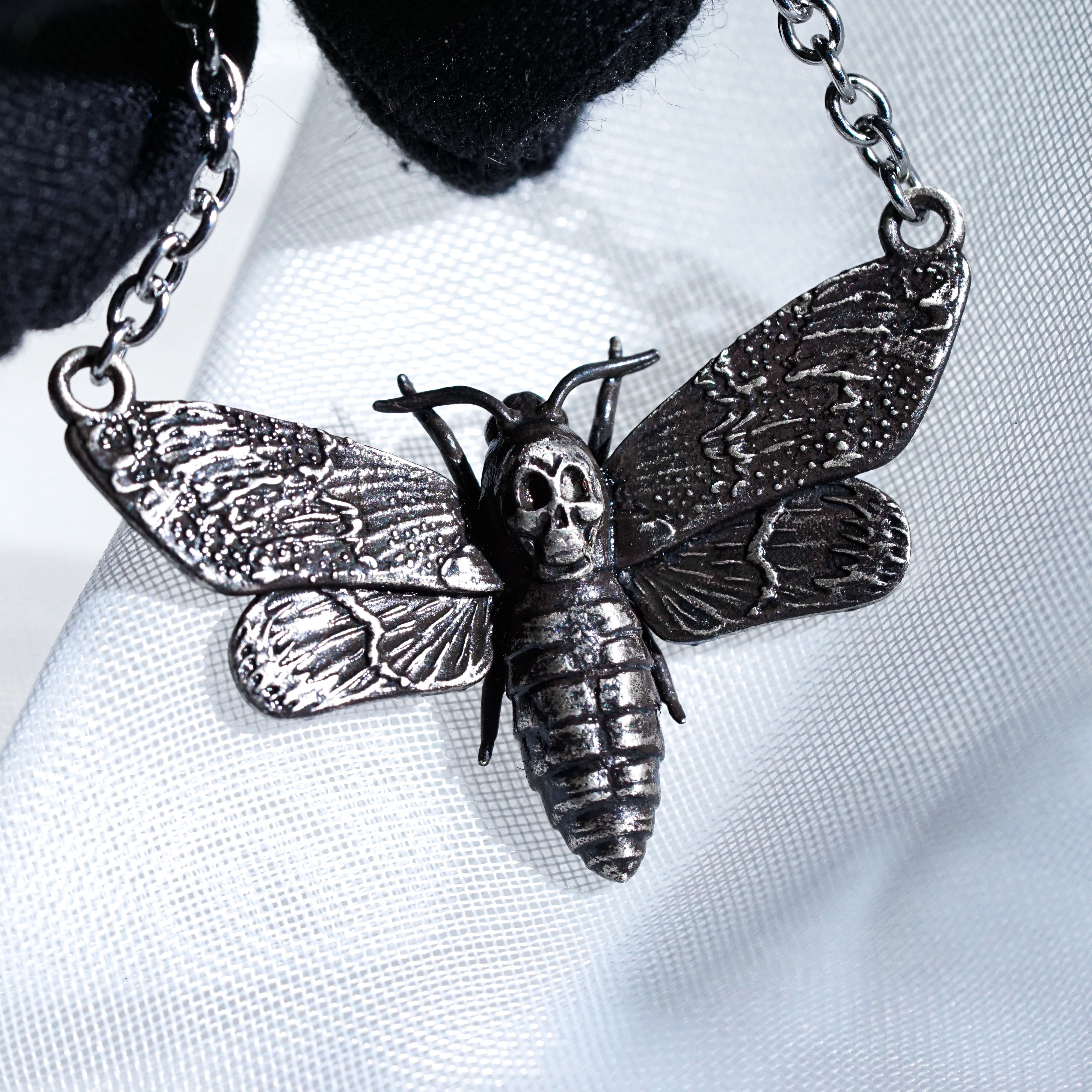 Death Head Moth Necklace, Silence of the Lambs Inspired Handmade 950 Silver Pendant, Gothic Insect Jewelry Gift for Horror and Film Fans 8 - EternaSilver DSC00874 - EternaSilver