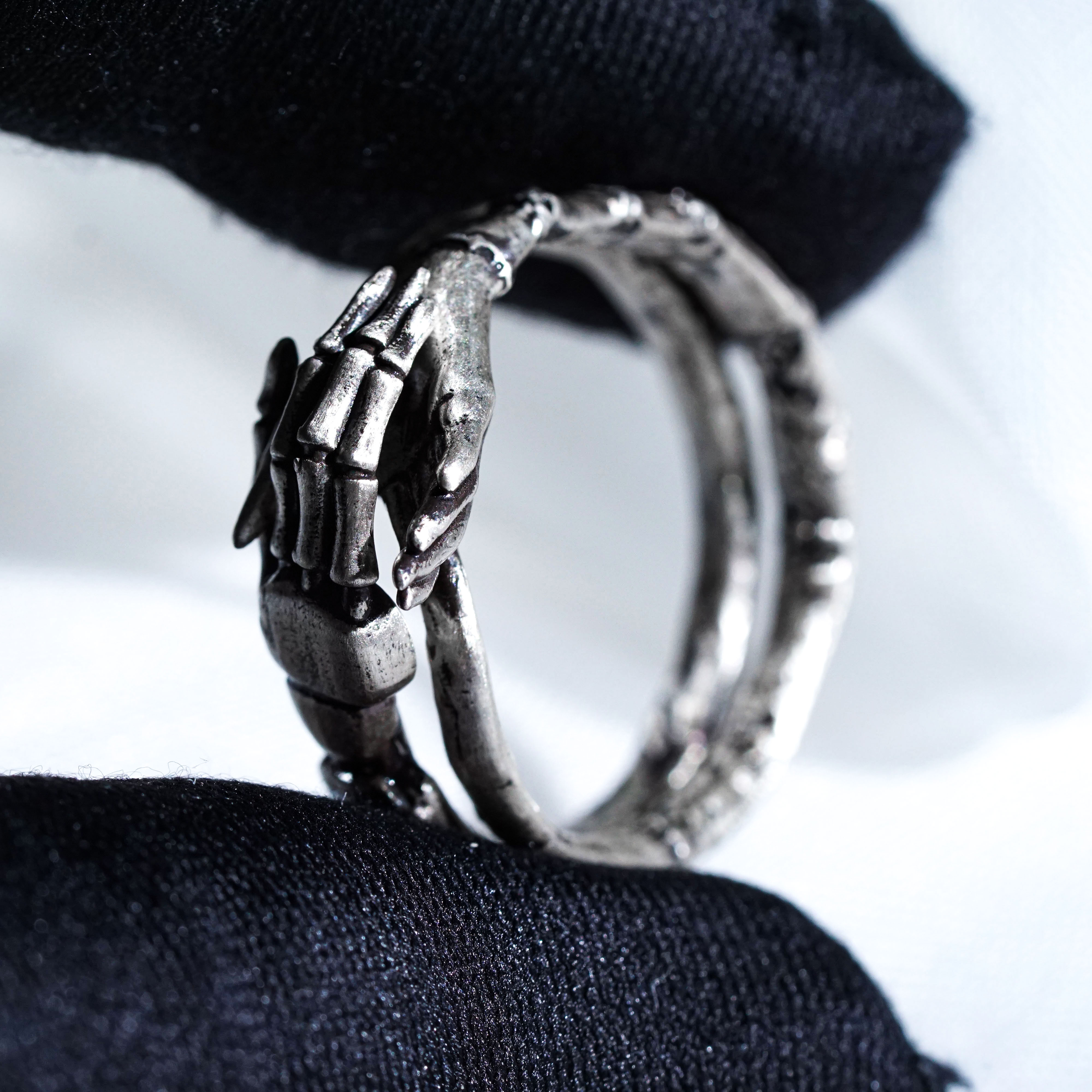 Jack & Sally Hand Couple Ring Set, Nightmare Before Christmas Inspired Stackable Rings, Gothic Halloween Jewelry, Tim Burton Romantic Gift 10 - EternaSilver DSC00882 - EternaSilver