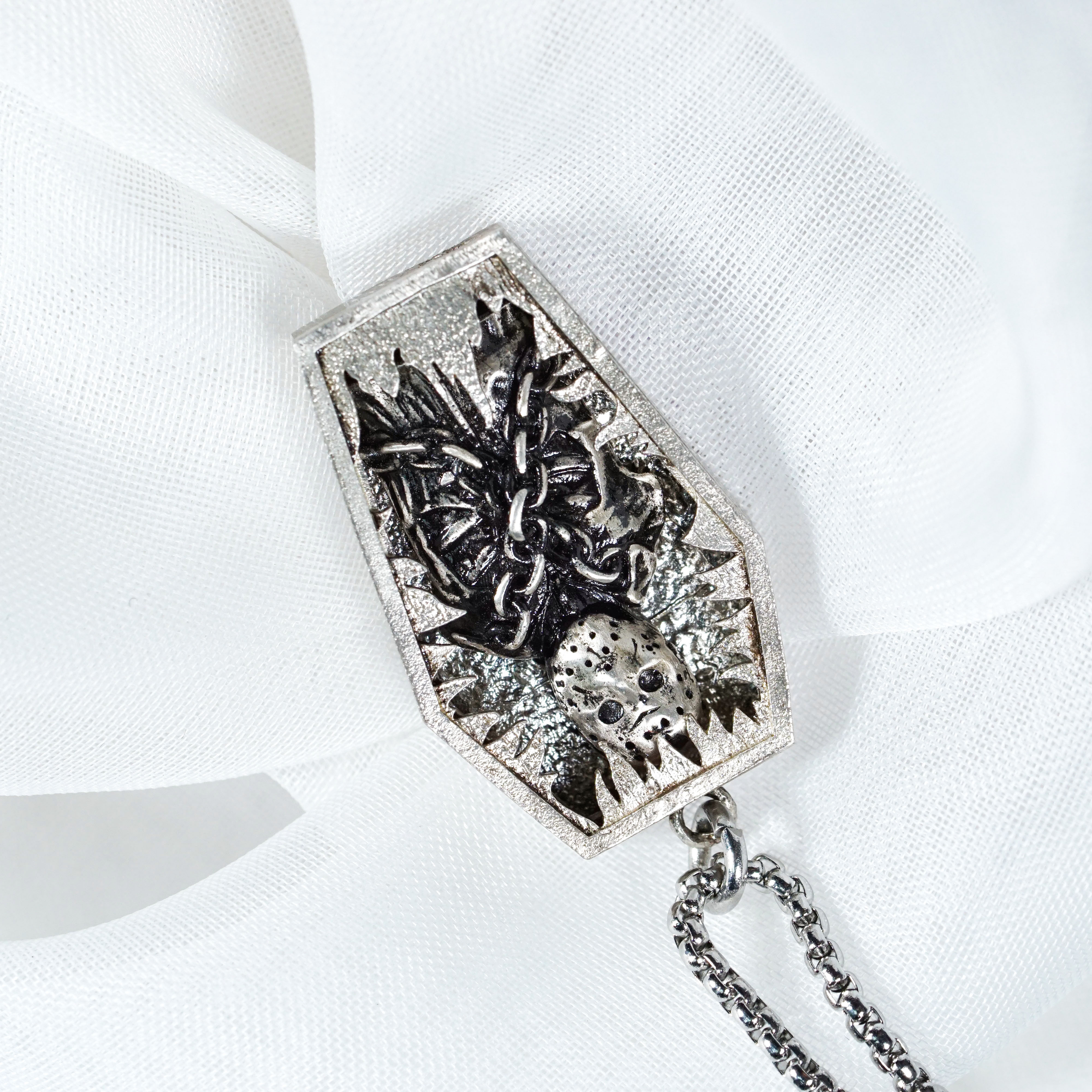 Jason Voorhees Coffin Necklace, Friday the 13th Horror Pendant, Gothic Halloween Jewelry, Slasher Film Necklace, Creepy Gift for Horror Fans 2 - EternaSilver DSC08929 - EternaSilver