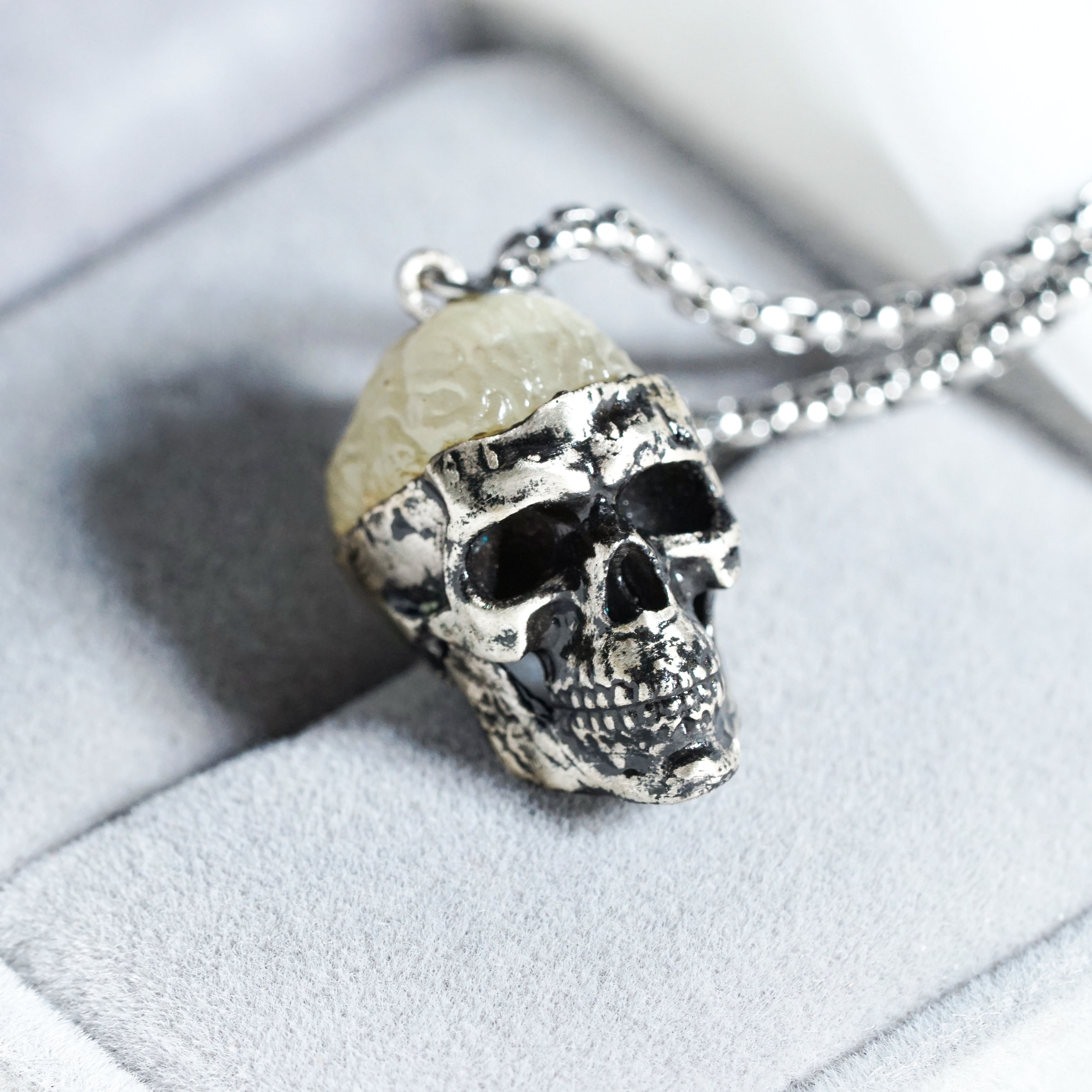 Glow in the Dark Skull Necklace, Gothic Punk Jewelry, Halloween Horror Pendant, Skeleton Head Necklace, Glowing Reaper Gift for Him & Her 4 - EternaSilver DSC08985 - EternaSilver