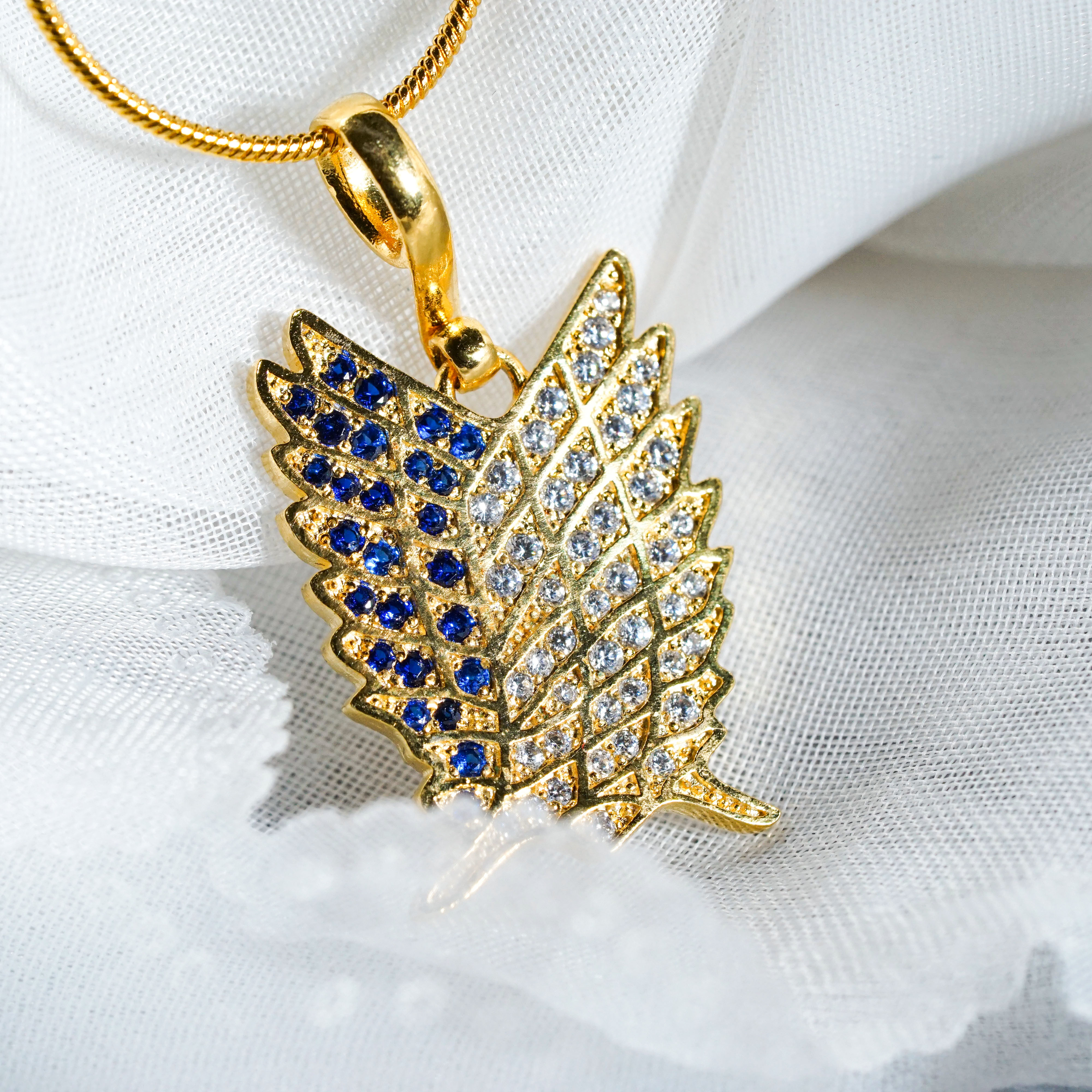 Attack on Titan Survey Corps Gold Necklace, Wings of Freedom Pendant, Luxury Anime Jewelry Gift, Blue Crystal Scout Regiment Necklace, AOT Cosplay Accessory 4 - EternaSilver DSC09013 1 - EternaSilver