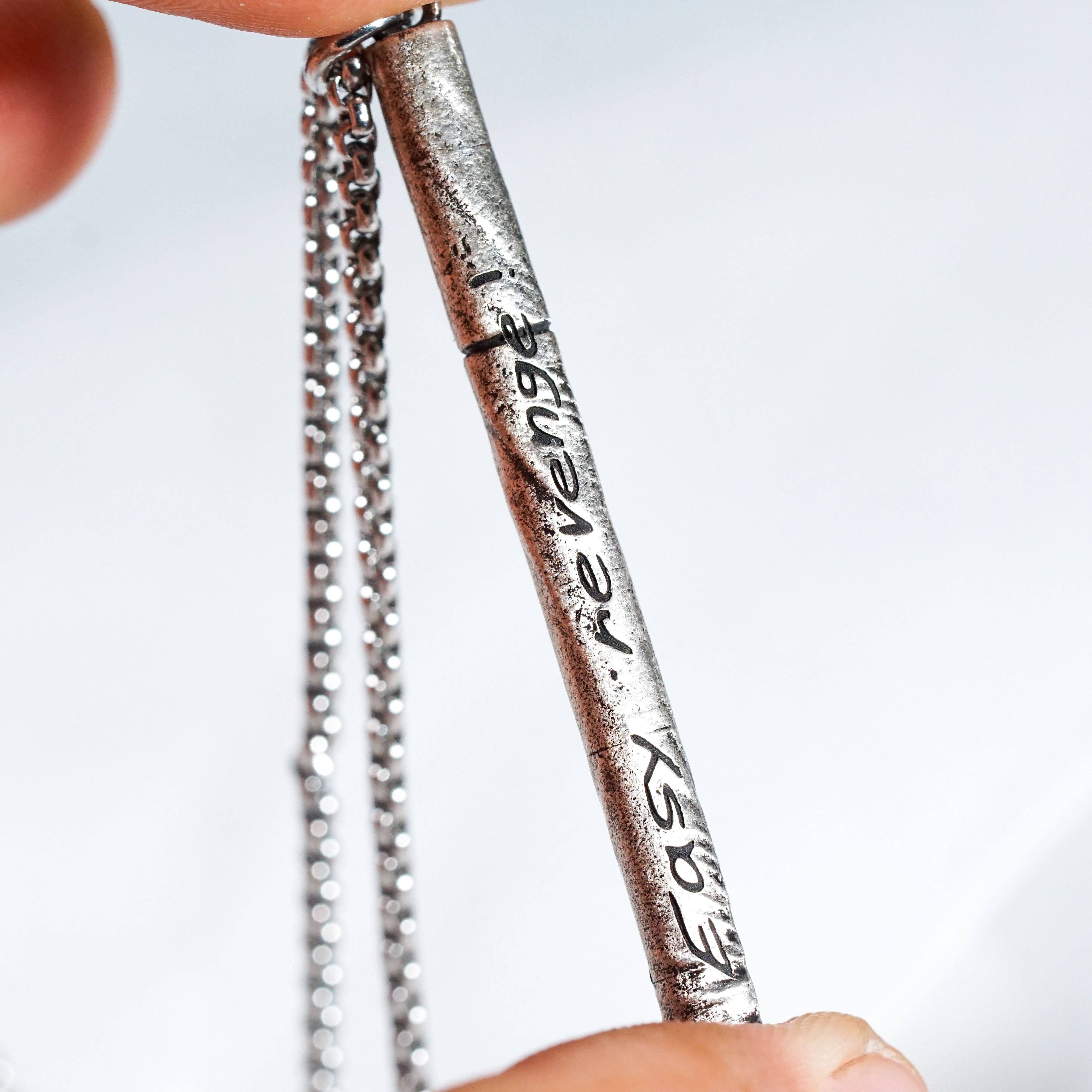 Silver 950 Chainsaw Anime Inspired Necklace, "Easy Revenge!" Fanmade Handmade Pendant, Cigarette Necklace, Anime Jewelry Gifs 5 - EternaSilver DSC09096 - EternaSilver