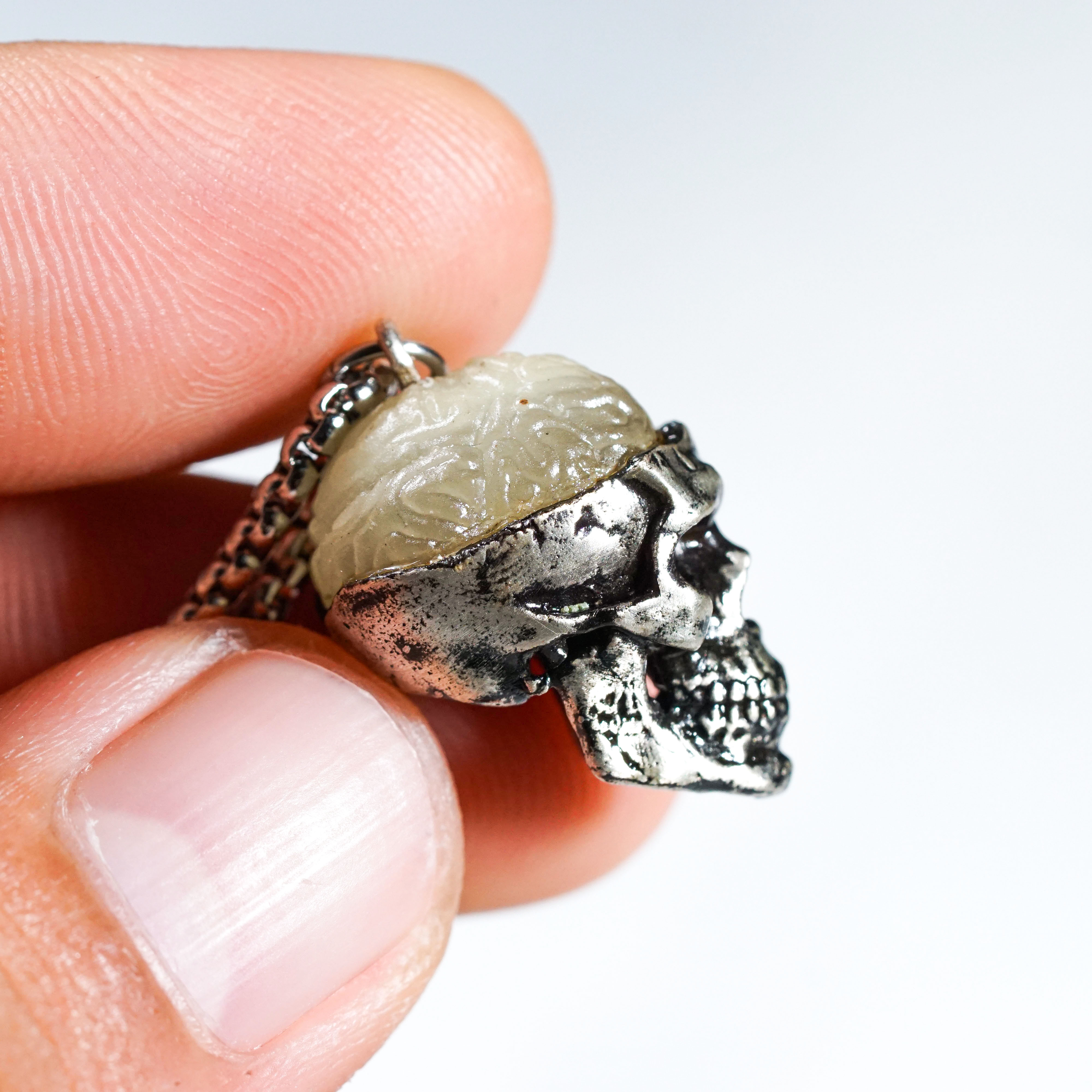 Glow in the Dark Skull Necklace, Gothic Punk Jewelry, Halloween Horror Pendant, Skeleton Head Necklace, Glowing Reaper Gift for Him & Her 8 - EternaSilver DSC09147 - EternaSilver