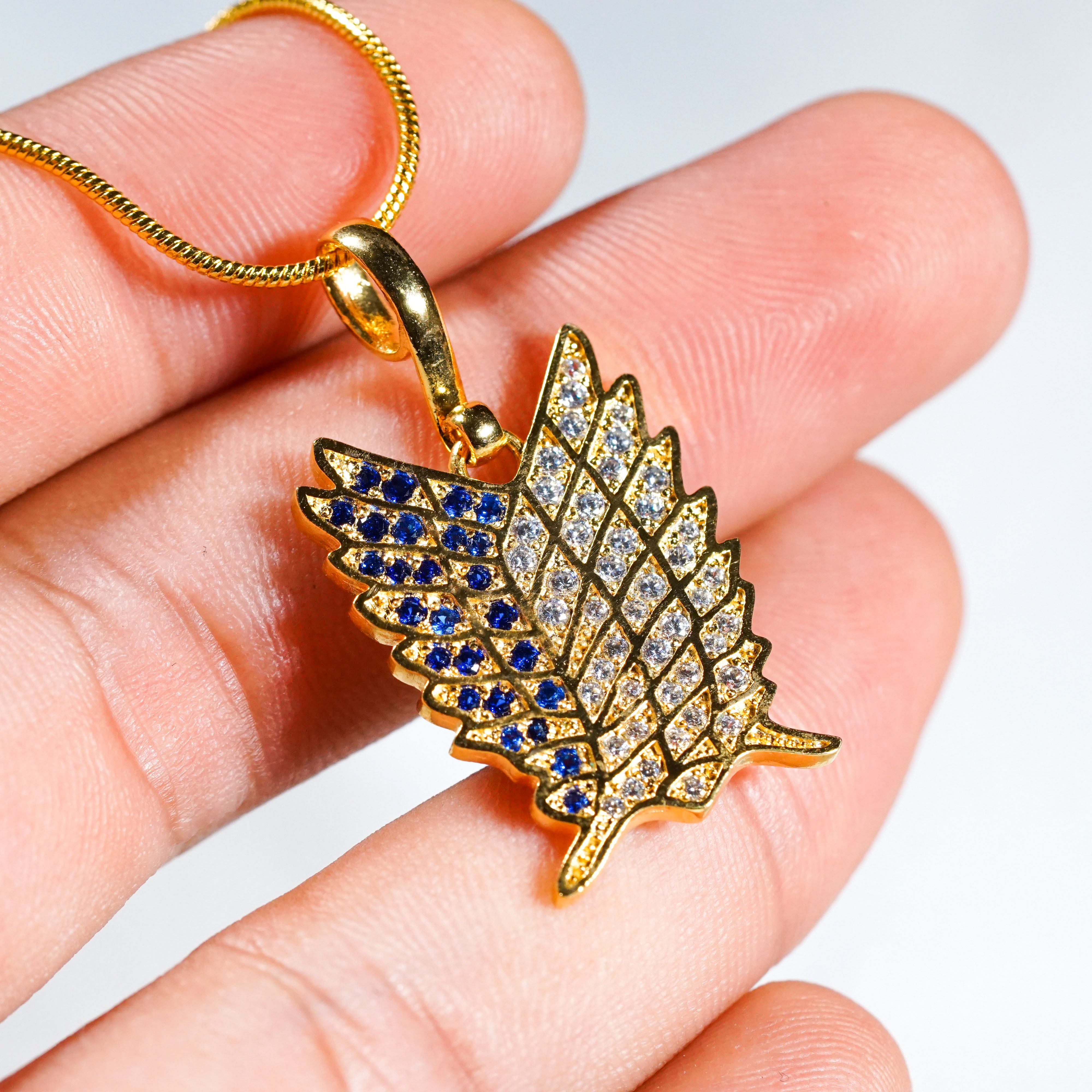 Attack on Titan Survey Corps Gold Necklace, Wings of Freedom Pendant, Luxury Anime Jewelry Gift, Blue Crystal Scout Regiment Necklace, AOT Cosplay Accessory 6 - EternaSilver DSC09207 1 - EternaSilver