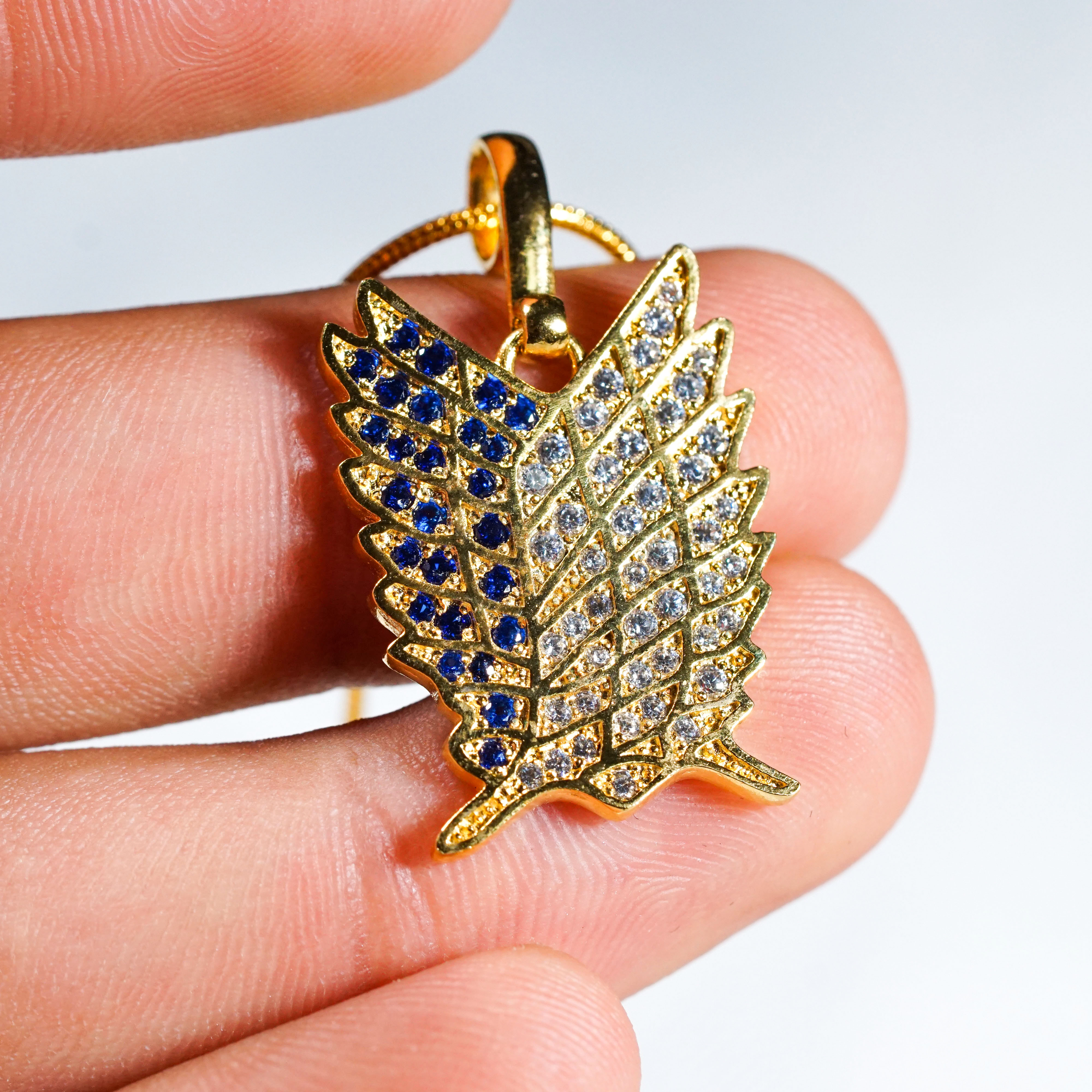 Attack on Titan Survey Corps Gold Necklace, Wings of Freedom Pendant, Luxury Anime Jewelry Gift, Blue Crystal Scout Regiment Necklace, AOT Cosplay Accessory 10 - EternaSilver DSC09211 1 - EternaSilver
