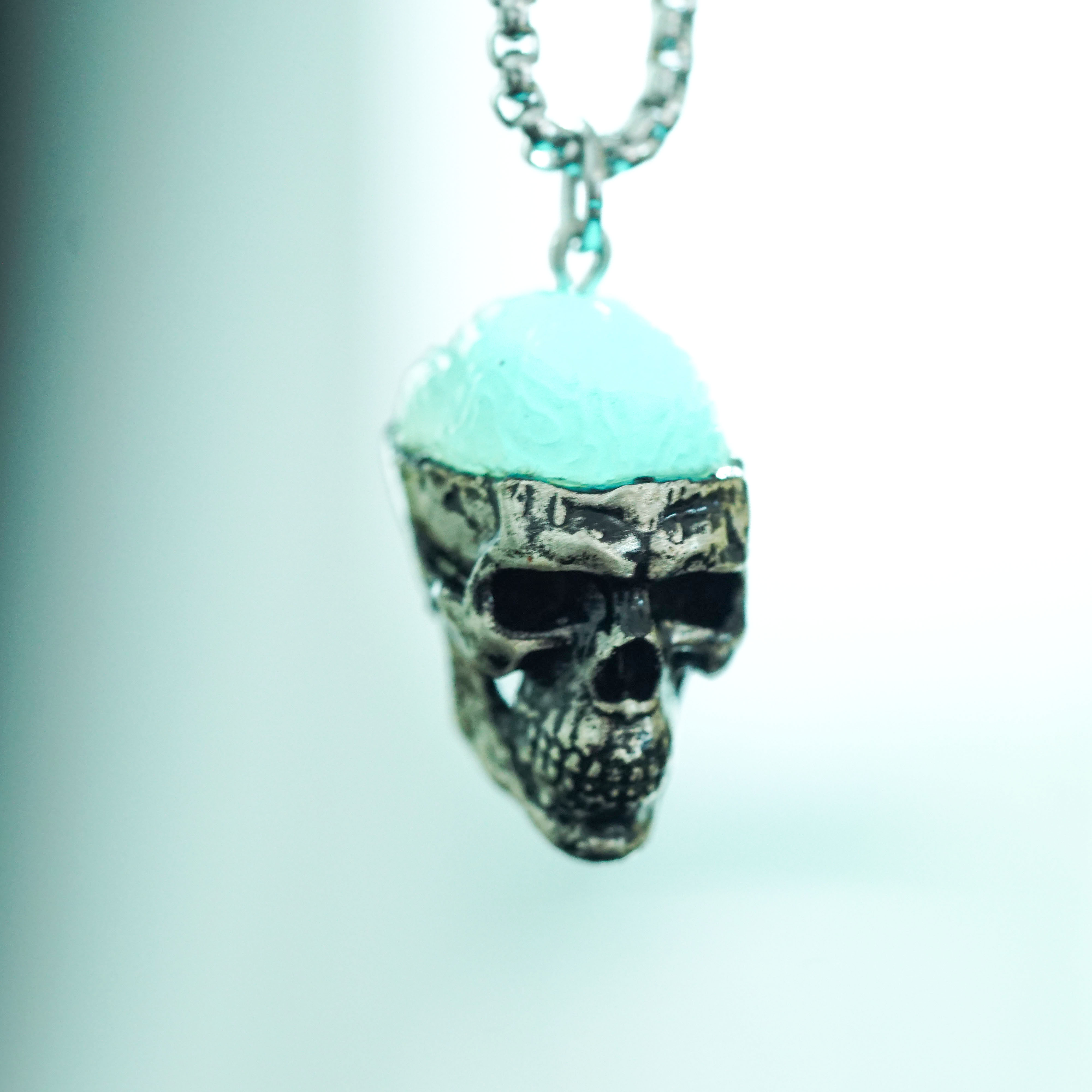 Glow in the Dark Skull Necklace, Gothic Punk Jewelry, Halloween Horror Pendant, Skeleton Head Necklace, Glowing Reaper Gift for Him & Her 9 - EternaSilver DSC09222 - EternaSilver