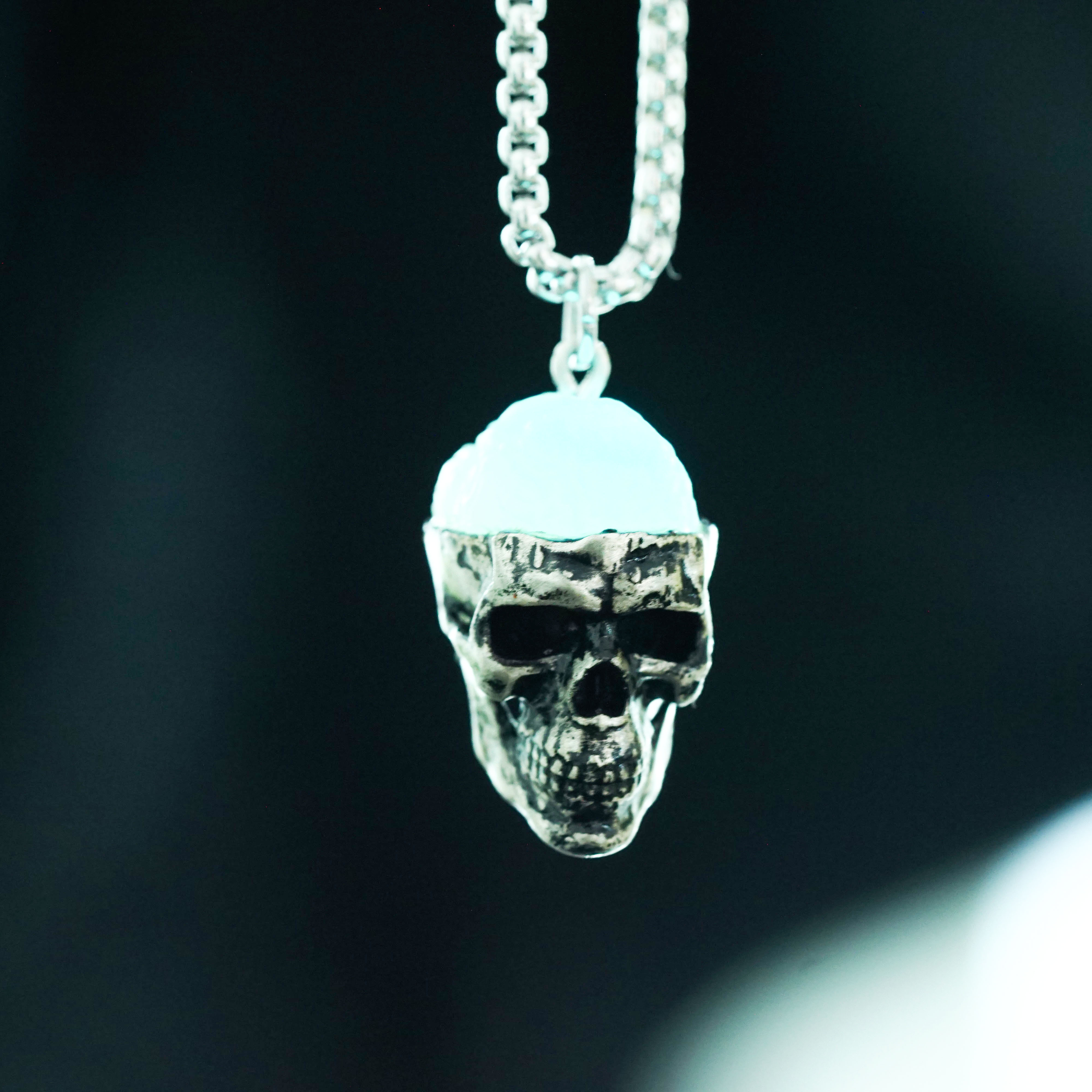 Glow in the Dark Skull Necklace, Gothic Punk Jewelry, Halloween Horror Pendant, Skeleton Head Necklace, Glowing Reaper Gift for Him & Her 10 - EternaSilver DSC09223 - EternaSilver